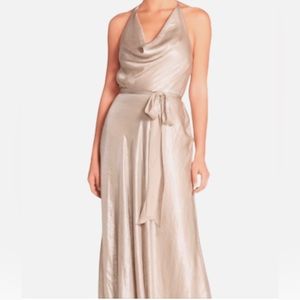 NOUVELLE AMSALE Liane Bridesmaid Dress Maxi Prom Liquid Metal Rose Gold Small